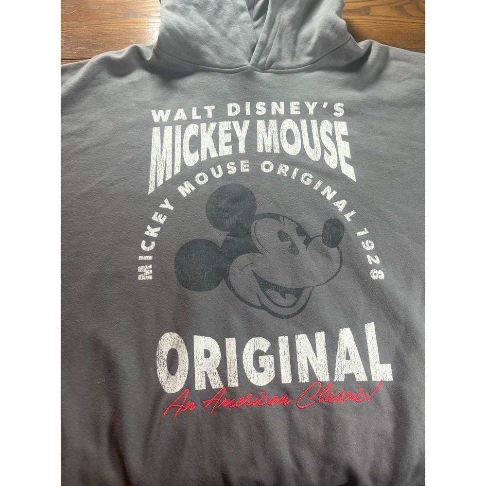 Disney Mickey Mouse Original Hoodie Gray Sweatshrt Pullover Size XL EUC